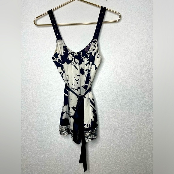 Hale Bob blouse silk beaded sz small black white belted style 8tca2458 - Picture 1 of 9